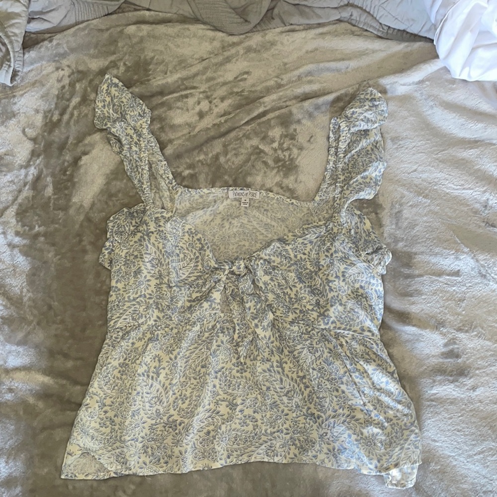 White n Blue Flowy Blouse Size M